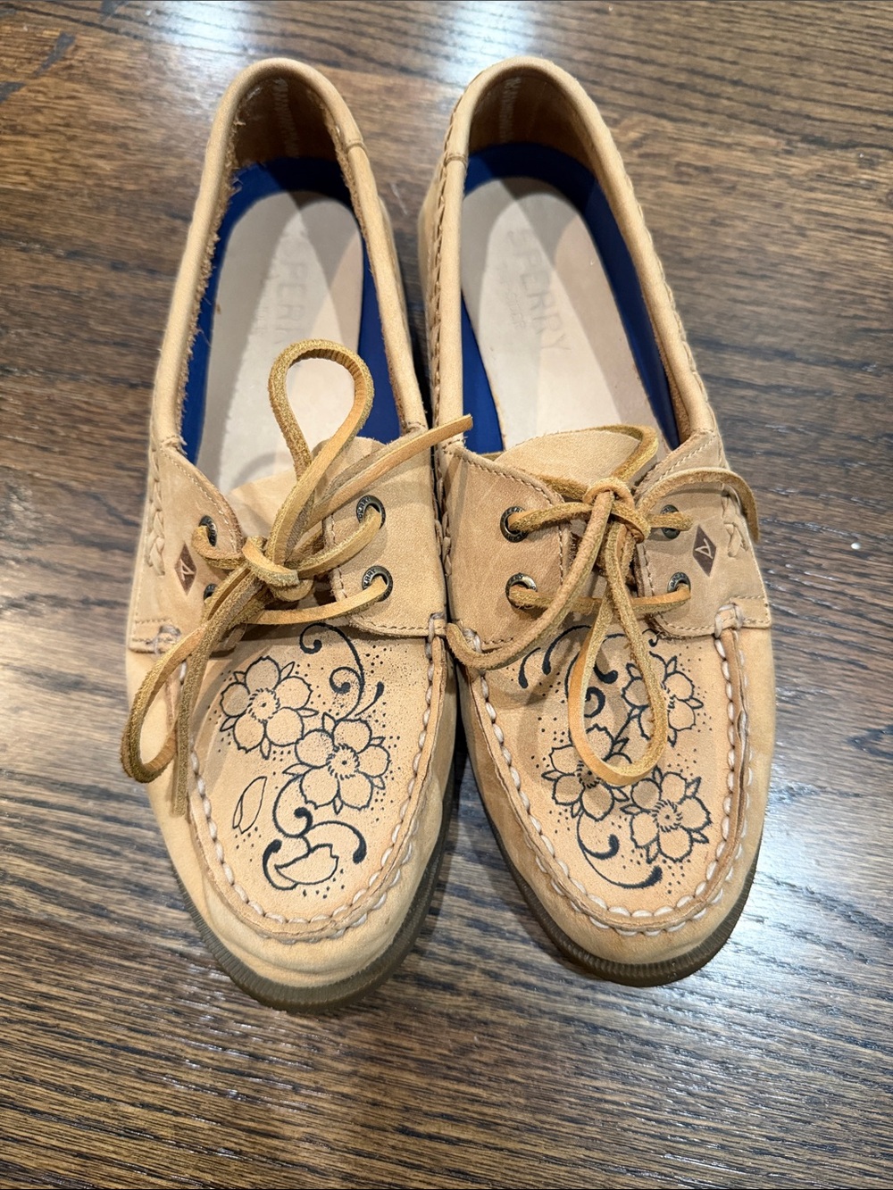 Sperry Tan Floral-Print Moccasin Boat Shoes
